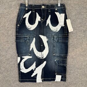 True Religion UO Exclusive Midi Cargo Skirt Womens 26 Horseshoe Painted Denim